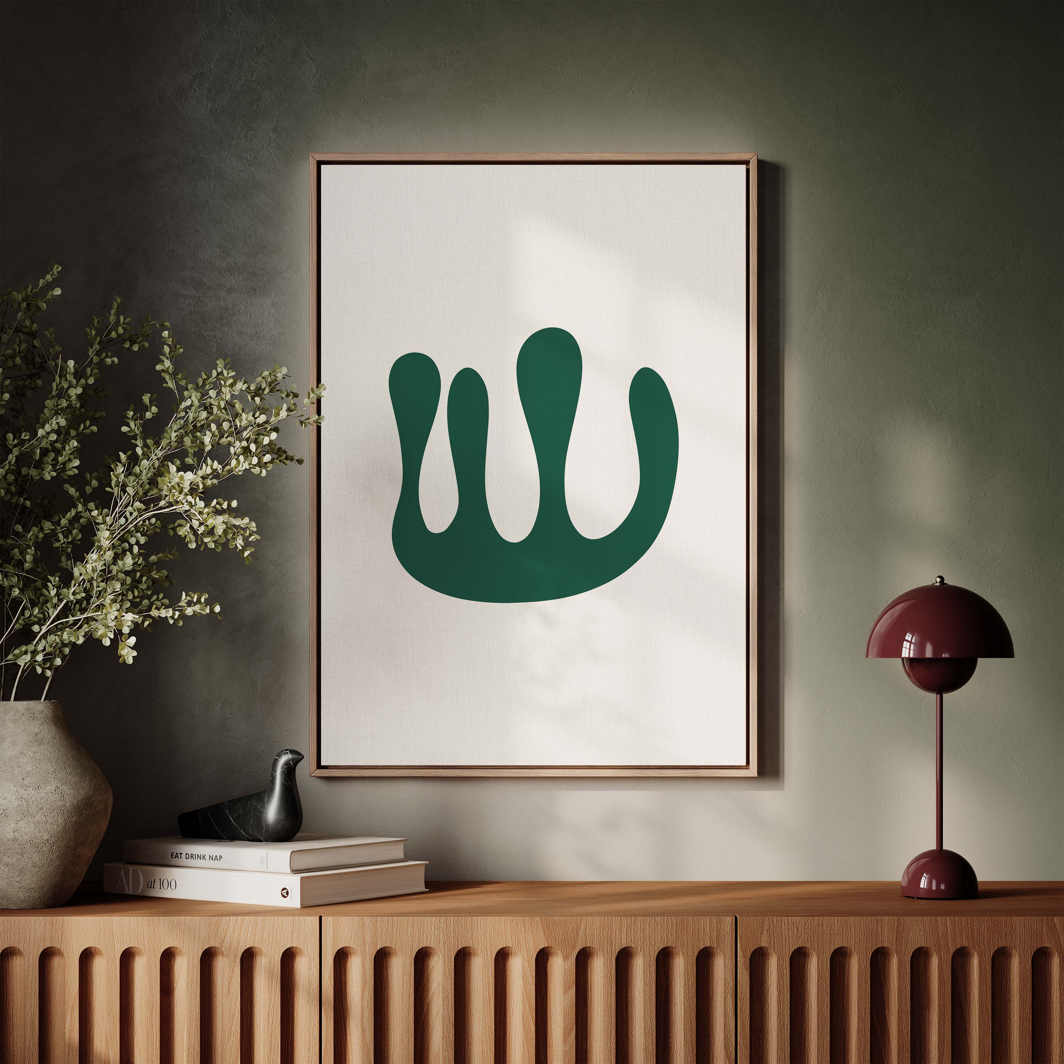 Abstract Coral in Cream and Green