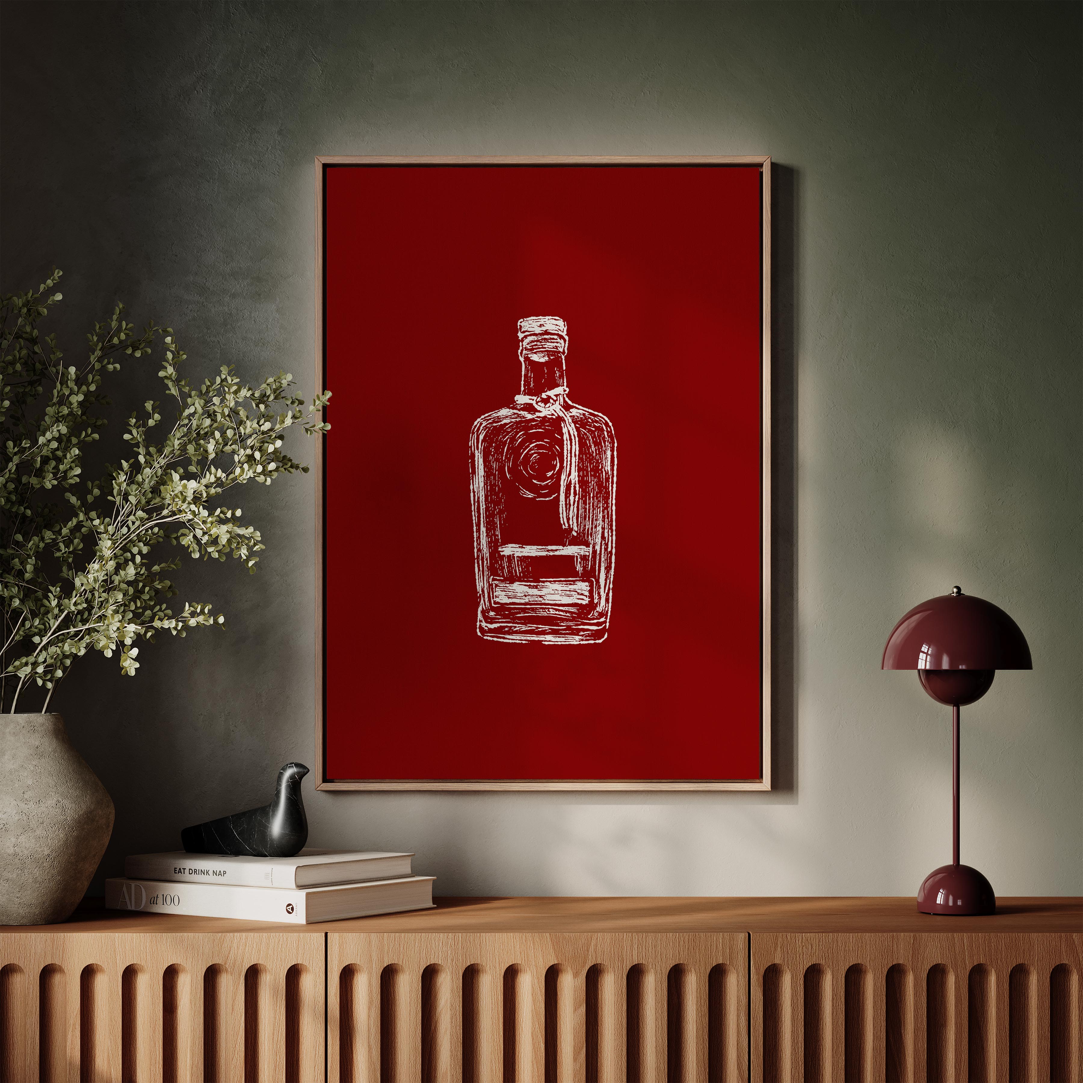 Bourbon Bottle Red